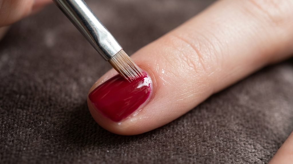 Perfectly applied gel polish with clean cuticle lines over deep emerald satin.
