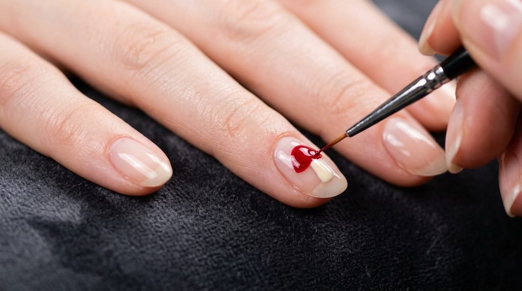Mushroom nail art adapted seamlessly across four different popular nail shapes.