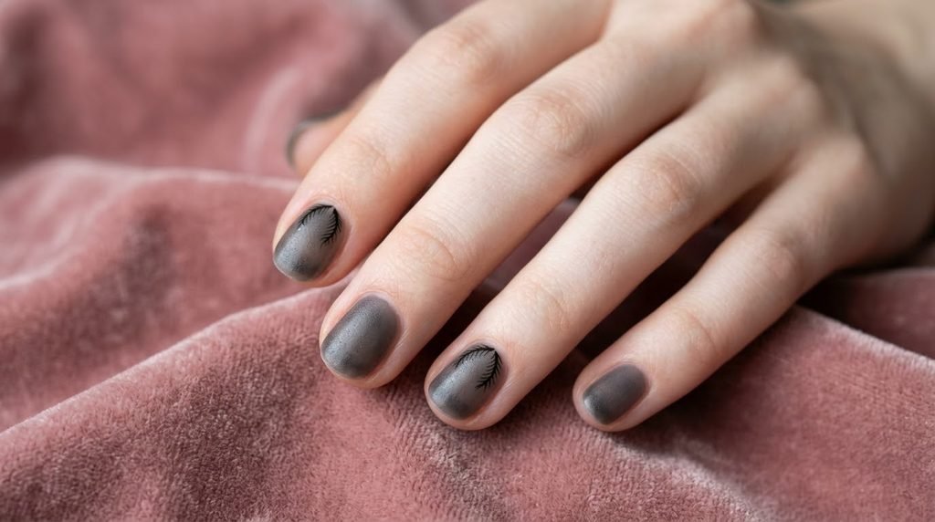 Focus on small details like antennae near the cuticle for minimalist short moth nails
